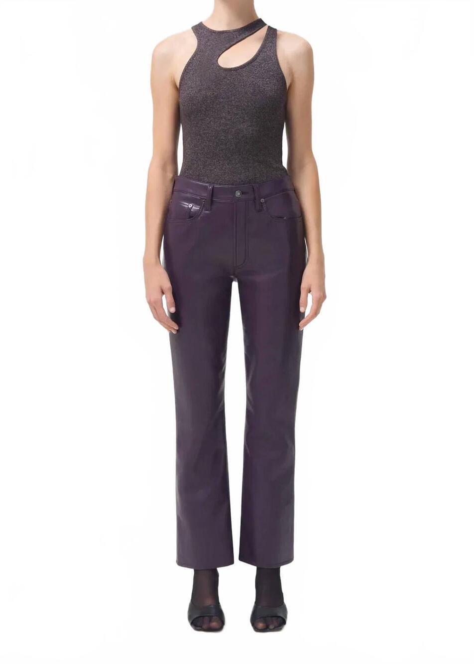 NEW AGOLDE recycled leather relaxed bootcut leg pants in night shade